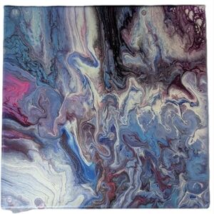 Abstract Fluid Pour Painting 12" x 12" Canvas Home Decor Art OOAK Blue Pink